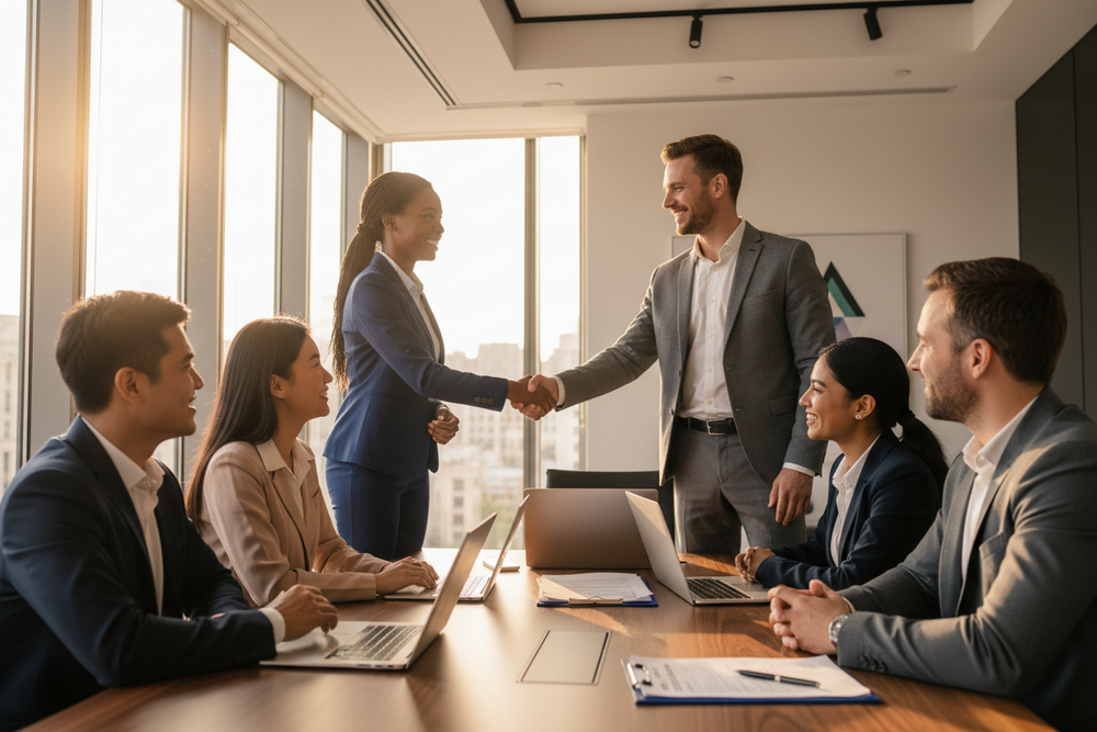 show a moment showcasing trust from the busniess side no branding